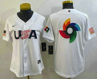 Women%27s USA Baseball Big Logo 2023 White World Baseball Classic Stitched Jersey
